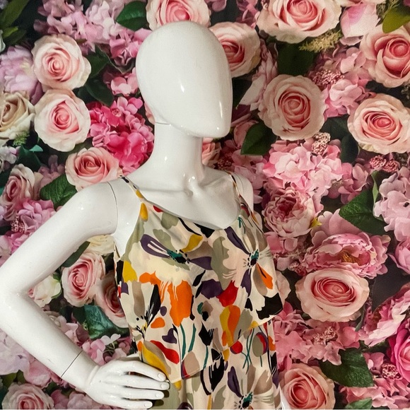 BCBG Paris Size M Medium Floral Tiered High Low Dress Flowy Multicolored - Picture 11 of 11